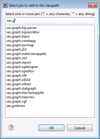 Select the JAR files to add to the classpath dialog box