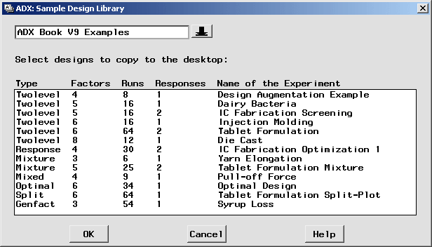 interface for selecting sample designs