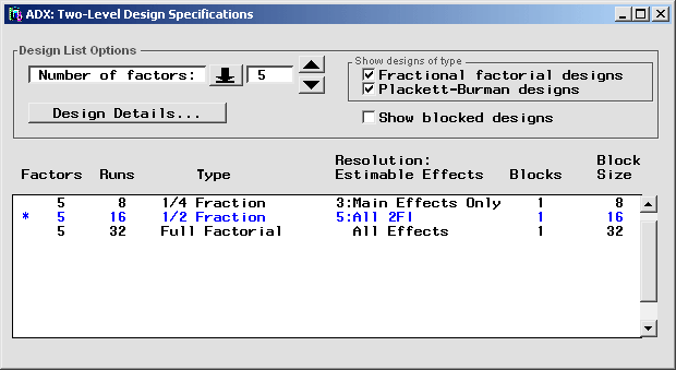 design selection window