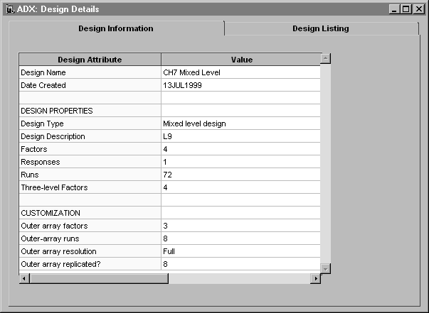 design information window