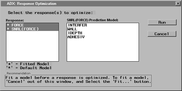 optimize model selection window