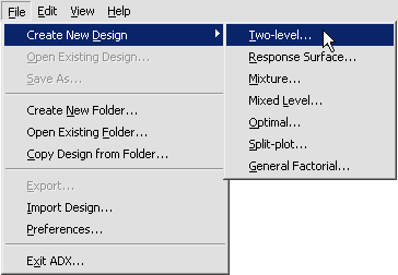 menu item to create a two-level design