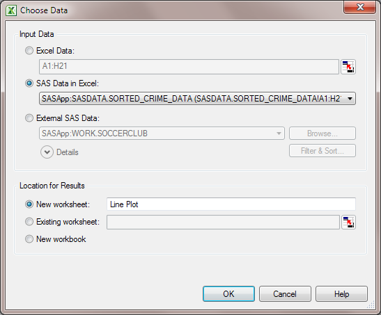 Choose Data dialog box for the Line Plot task