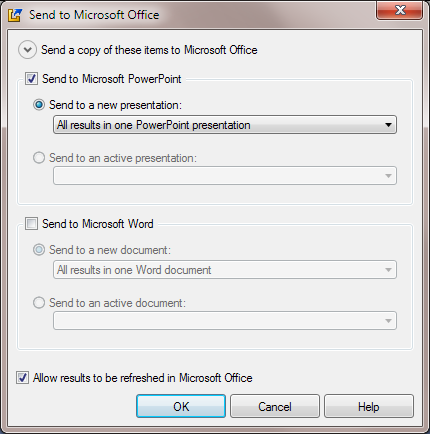 Contents of the Send to Microsoft Office dialog box
