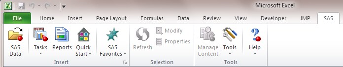 SAS tab in Microsoft Excel 2010