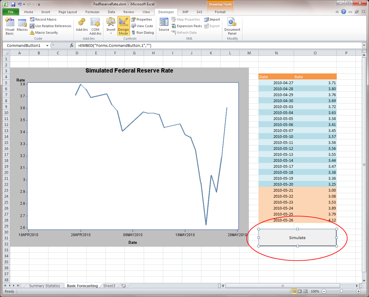 New Simulate button in the Basic Forecasting worksheet