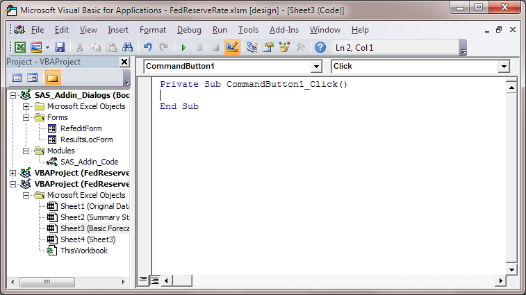 Code for the Command button as it appears in the Microsoft Visual Basic Editor