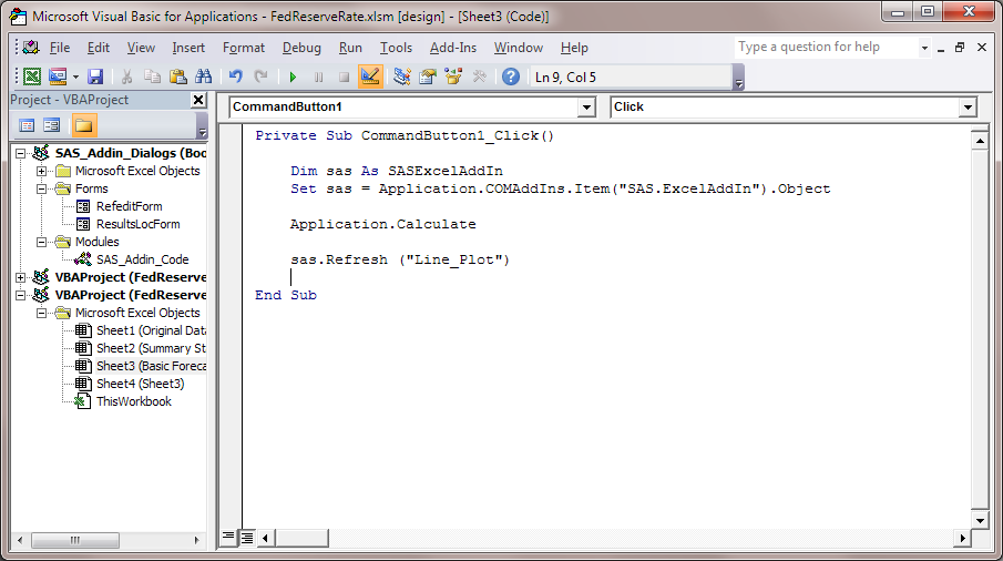 Visual Basic Editor with code for the Command button