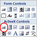 Insert menu with the icon for the Command button circled