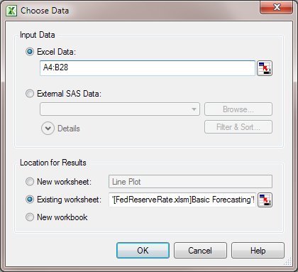 Contents of the Choose Data dialog box