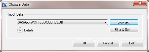 The Work.SoccerClub data set in the Choose Data dialog box