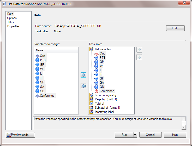 Variables assigned to roles in the List Data task