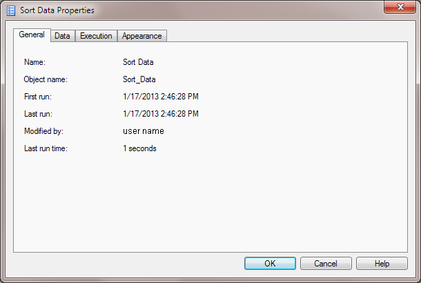 Location of the Object Name in the Sort Data Properties dialog box