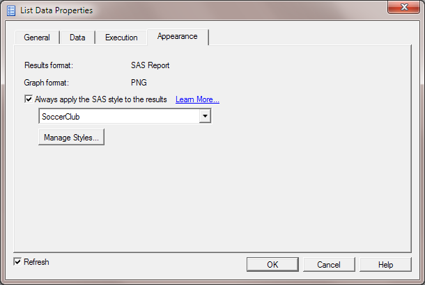 Select the SoccerClub style in the List Data Properties dialog box