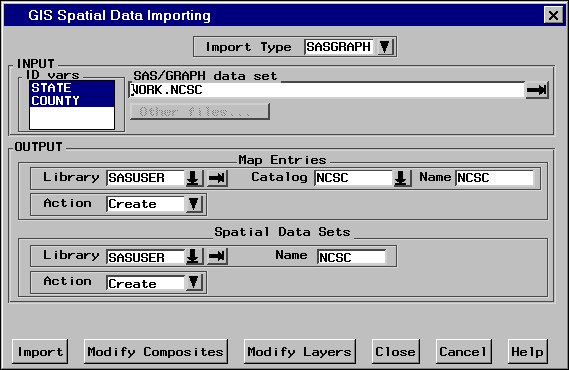 [SAS/GIS Spatial Data Importing Window]