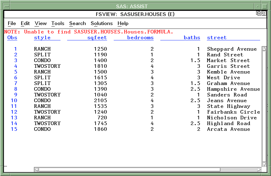 tabular format