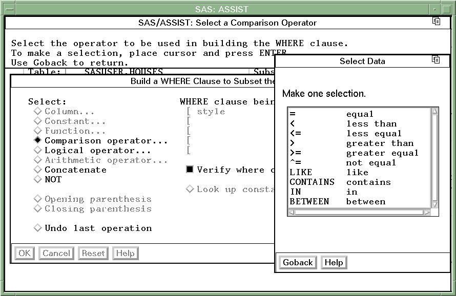 [Select Data Window (Comparison Operators)]