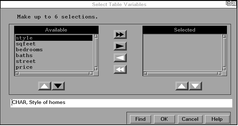 [Select Table Variables Window]