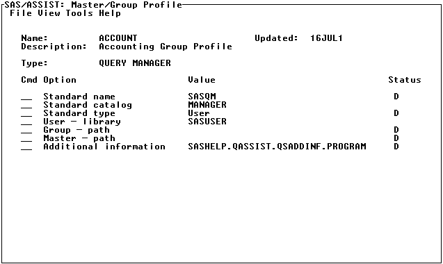 [Accounting Group Profile Window]