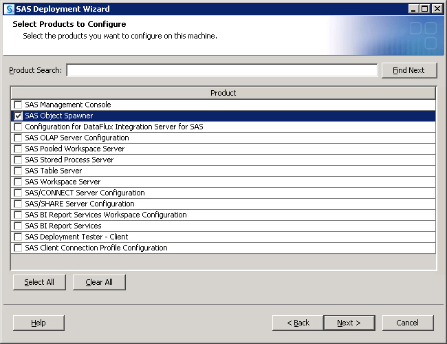 SAS Deployment Wizard Select Products to Configure dialog box