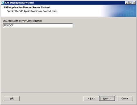 SAS Application Server: Server Context page