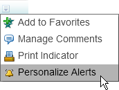 Options menu, Personalize Alerts