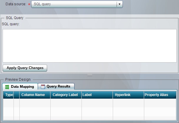 Fields to define an SQL query data source