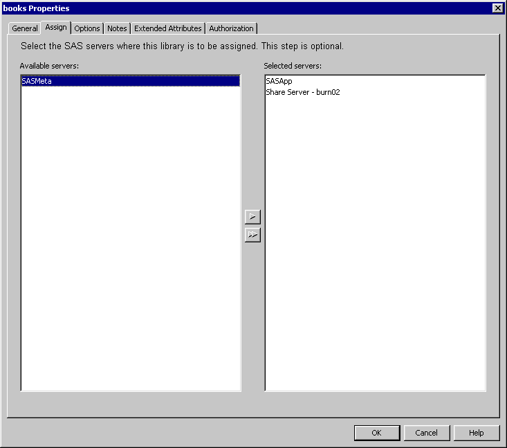 Figure showing the Assign tab for a library properties dialog box