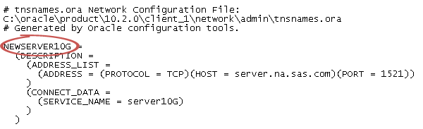 Example of a tnsnames.ora file that shows the Oracle system identifier