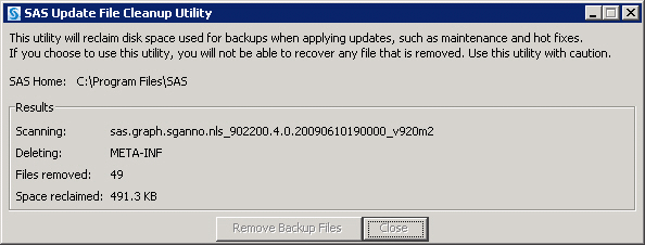 [SAS Update File Cleanup Utility in progress]