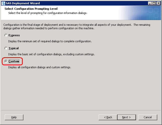 [Select Configuration Prompting Level page]