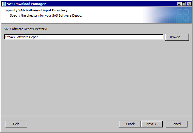 Specify SAS Software Depot Directory page