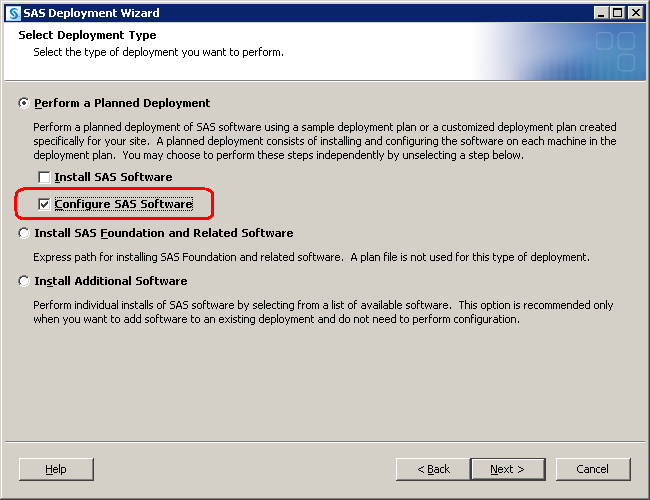 Choosing to run the SAS Deployment Wizard in config only mode