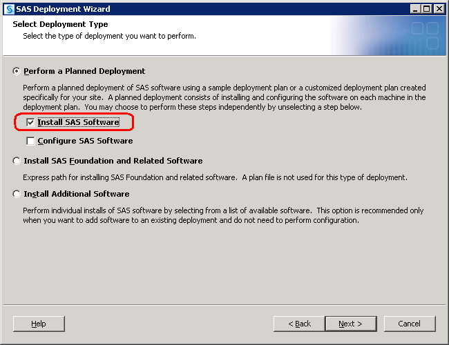 Choosing to run the SAS Deployment Wizard in install only mode