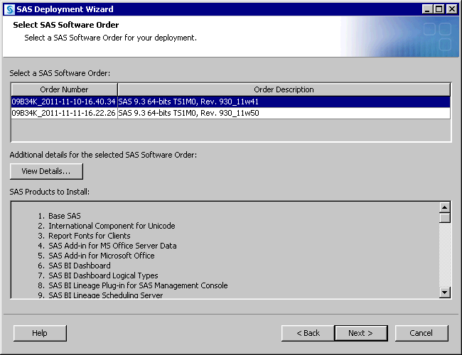 Select SAS Software Order page
