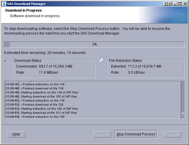 [SAS Download Manager progress indicator page]