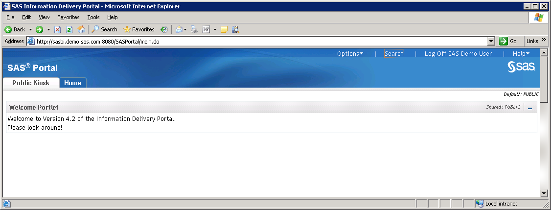 [SAS Information Delivery Portal main window]