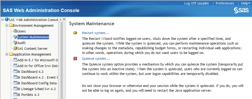 System Maintenance Page