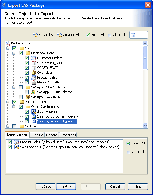 [Export Wizard with Dependencies tab displayed]