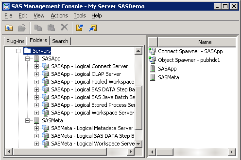 The System node of the SAS Folders tree with the Servers virtual folder expanded
