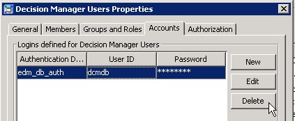 Properties window for the Decision Manager Users group