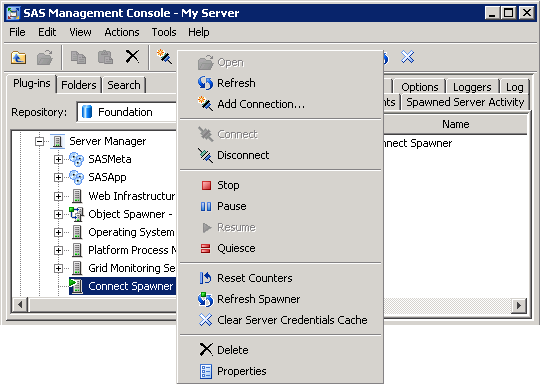 Tasks Available for Operating the SAS/CONNECT Spawner Once Connected
