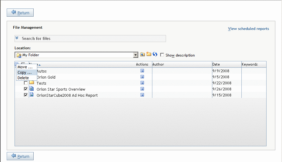 File Management Window with Copy Menu Item Selected