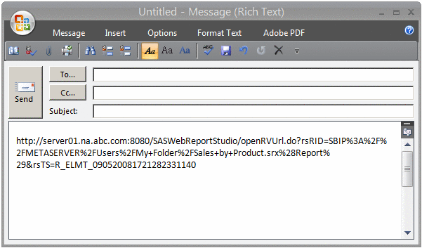 An E-Mail Message with the Generated URL for a Report