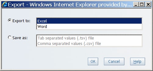 Export dialog box for graphs with the export to Excel option selected