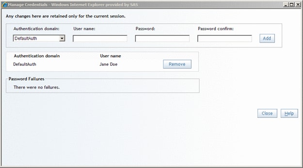 Manage Credentials Dialog Box with Credentials Added
