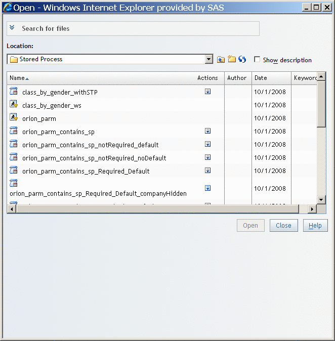 Open Dialog Box Showing Two Stored Processes
