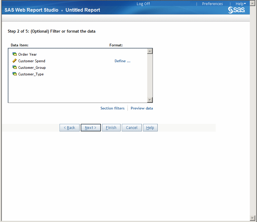 Step 2 in the Report Wizard