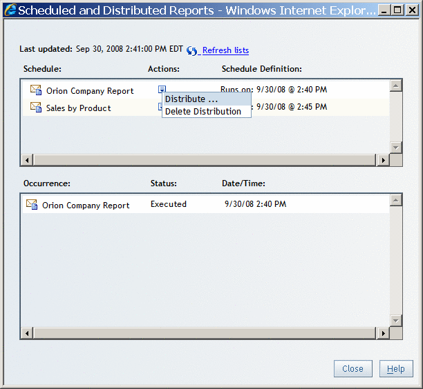 Scheduled and Distributed Reports Dialog Box