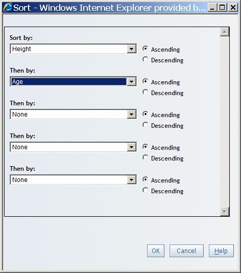 Sort Dialog Box with the Height and Age Columns Selected